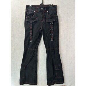 Hot Topic Black Red Contrast Stitch Cargo Flare Pants Goth Y2K High Rise 11